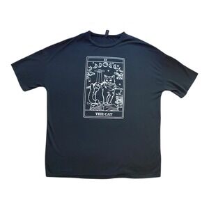 ROMWE Goth Tarot The Cat Tee Black Women's Large Oversized Graphic T‑Shirt